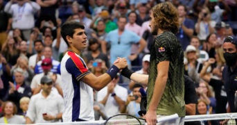 Carlos Alcaraz and Stefano Tsitsipas at the 2021 US Open