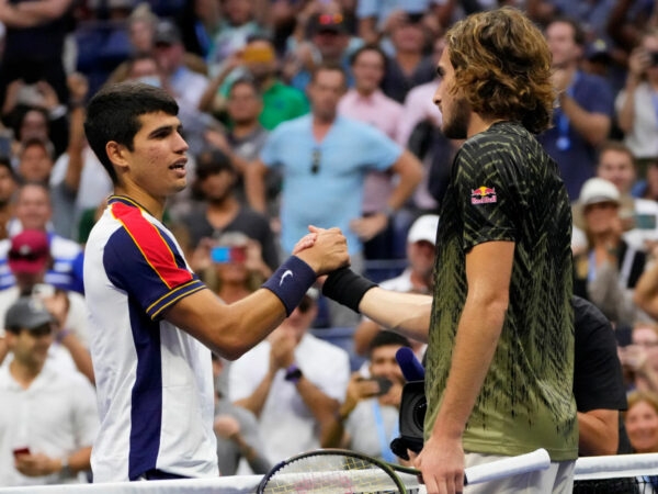 Carlos Alcaraz and Stefano Tsitsipas at the 2021 US Open