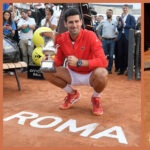 Novak Djokovic and Iga Swiatek with their trophies at the 2023 Italian Open