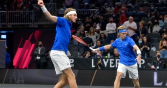 Stefanos Tsitsipas and Andrey Rublev at the 2021 Laver Cup