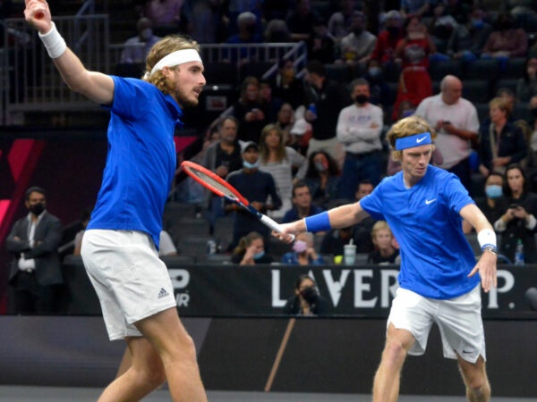 Stefanos Tsitsipas and Andrey Rublev at the 2021 Laver Cup