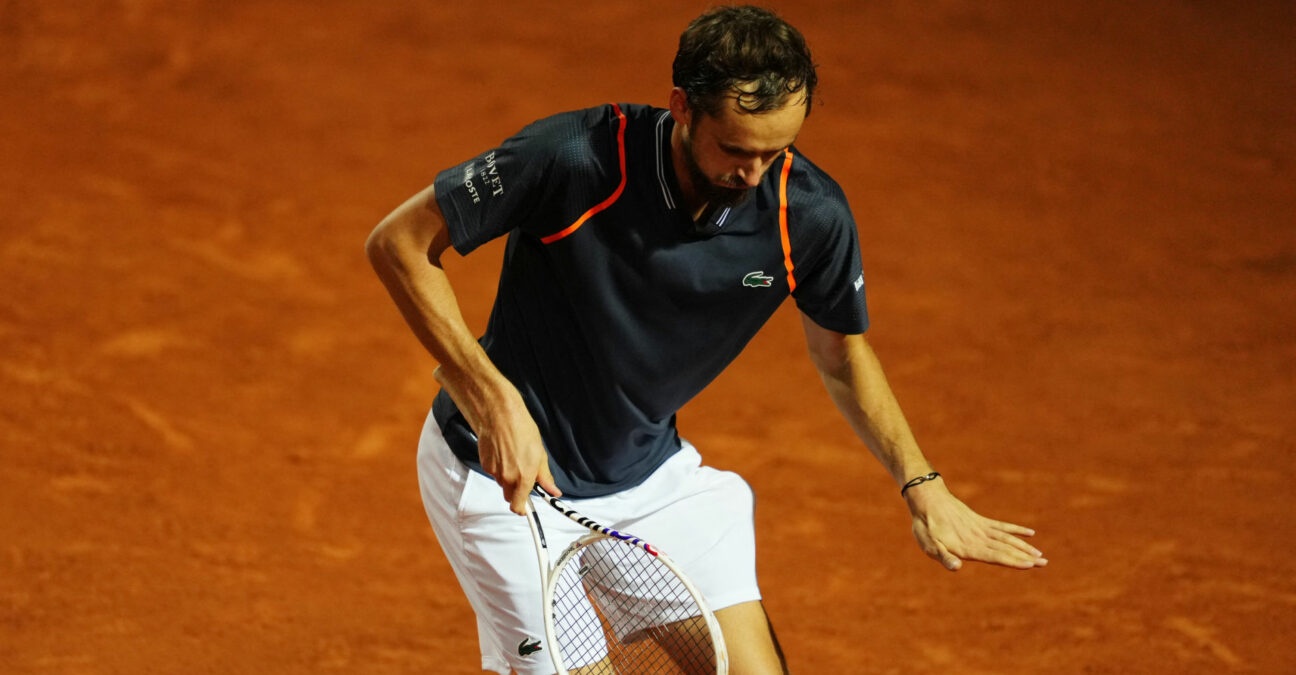 Daniil Medvedev celebrates winning his semi final at the Italian Open with a dance