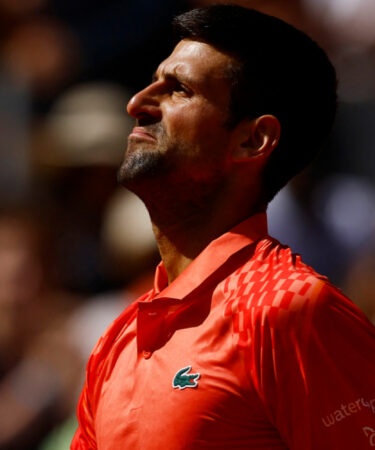 Novak Djokovic during his first round match at 2023 Roland-Garros