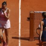 Aryna Sabalenka and Marta Kostyuk at 2023 Roland-Garros