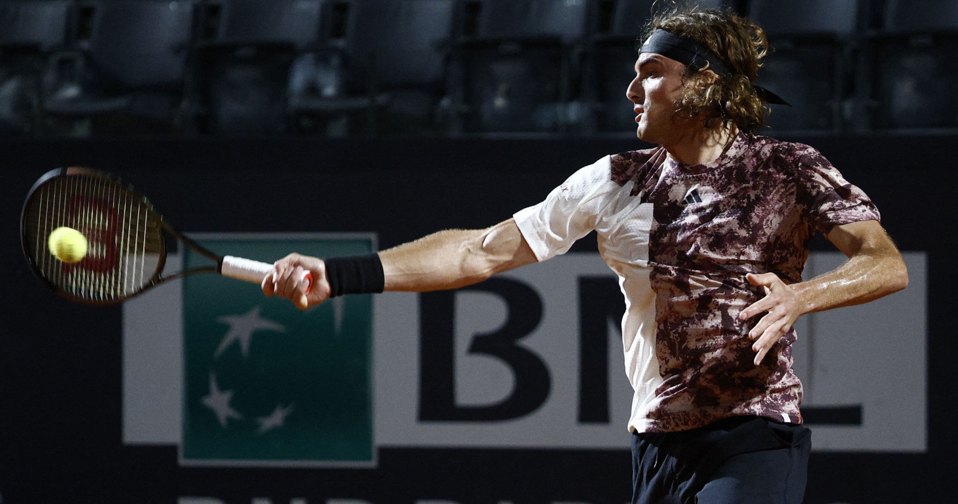 May 16, 2023, ROME: Lorenzo Sonego of Italy celebrates a point during his  men's singles third round match against Stefanos Tsitsipas of Greece (not  pictured) at the Italian Open tennis tournament in