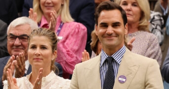 Roger Federer with wife Mirka on Day 2 of the 2023 Wimbledon Championships
