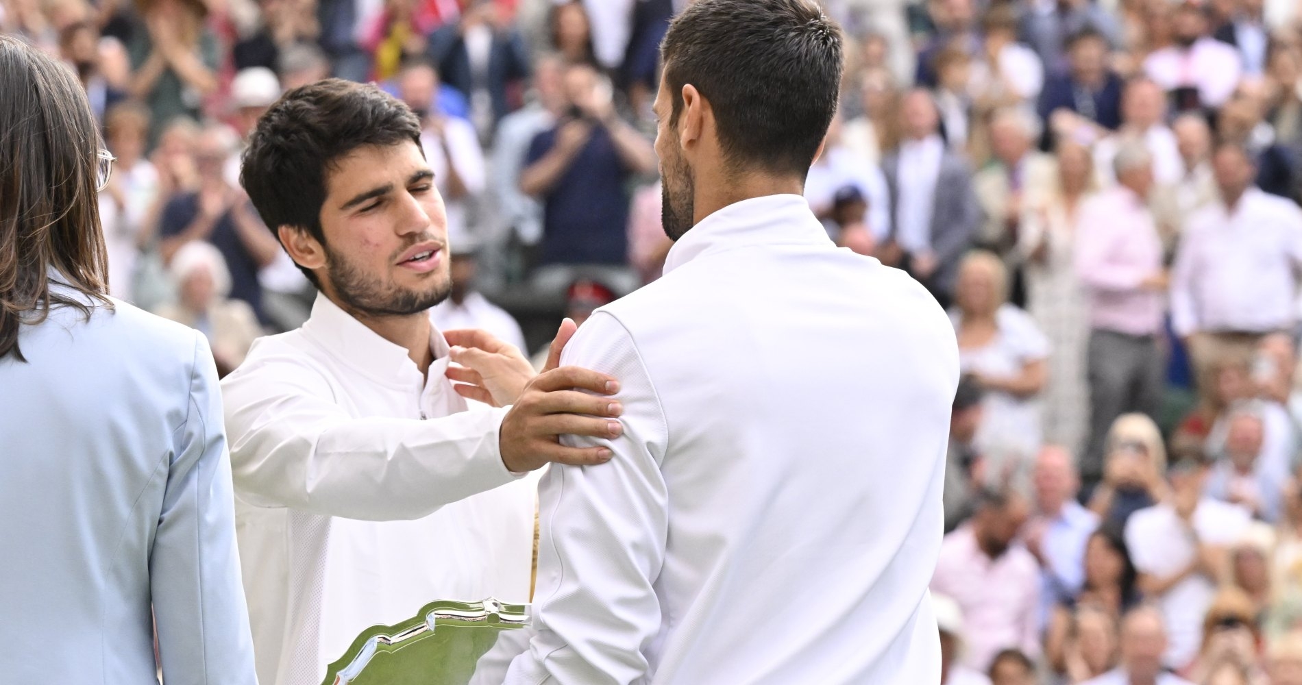 Carlos Alcaraz and Novak Djokovic at Wimbledon in 2023