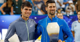 Carlos Alcaraz and Novak Djokovic at the 2023 Western & Southern Open in Cincinnati