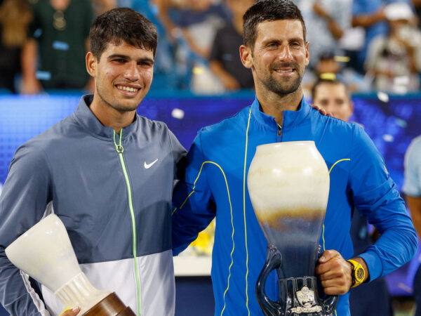 Carlos Alcaraz and Novak Djokovic at the 2023 Western & Southern Open in Cincinnati