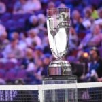 The Laver Cup trophy at the 2018 Laver Cup tennis event in Chicago