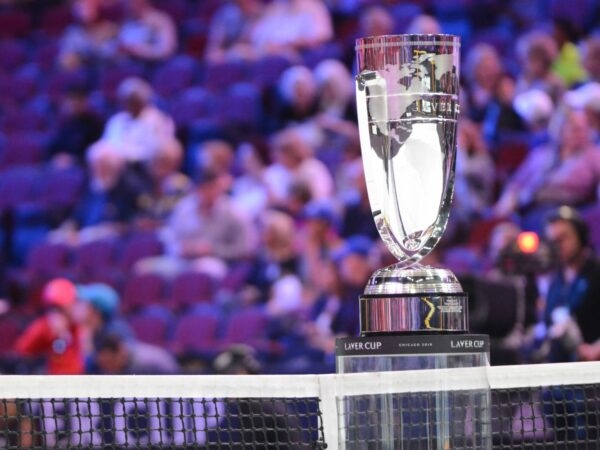 The Laver Cup trophy at the 2018 Laver Cup tennis event in Chicago