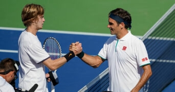 Andrey Rublev and Roger Federer at the 2019 Cincinnati Masters