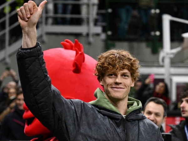 Jannik Sinner at the Champions League AC Milan vs Borussia Dortmund clash in Milan