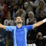 Novak Djokovic Bercy QF celebration