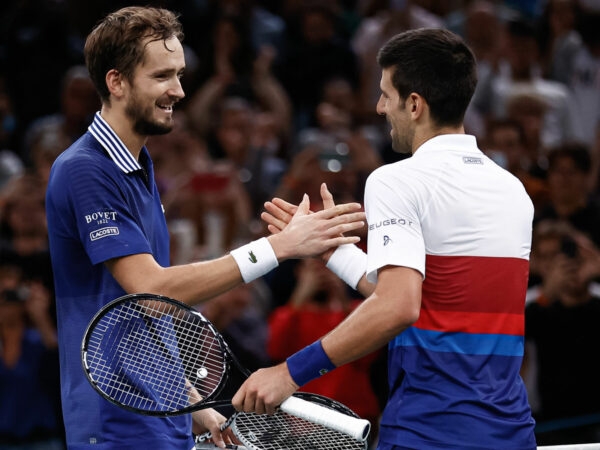 Danill Medvedev and Novak Djokovic at the 2023 Rolex Paris Masters