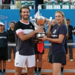 Borna Coric and Donna Vekic with the 2023 Hopman Cup trophy