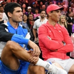 Carlos Alcaraz and Rafael Nadal in Las Vegas during the Netflix Slam