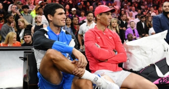 Carlos Alcaraz and Rafael Nadal in Las Vegas during the Netflix Slam