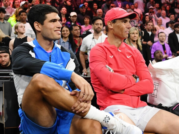 Carlos Alcaraz and Rafael Nadal in Las Vegas during the Netflix Slam