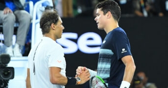 Rafael Nadal and Milos Raonic at the 2017 Australian Open