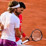 Stefanos Tsitsipas and Novak Djokovic at Roland-Garros 2021