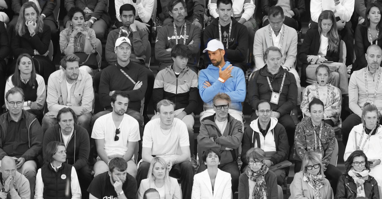 Novak Djokovic in the stands to watch the first round match between Rafael Nadal and Alexander Zverev