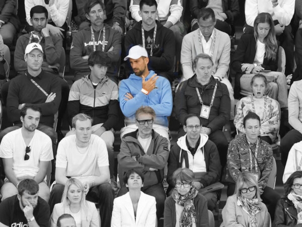 Novak Djokovic in the stands to watch the first round match between Rafael Nadal and Alexander Zverev