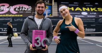 Aryna Sabalenka with coach Anton Dubrov, Linz 2020