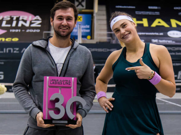 Aryna Sabalenka with coach Anton Dubrov, Linz 2020