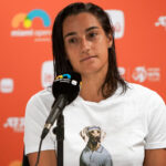 March 25, 2024, Miami Gardens, Florida, USA: Caroline Garcia (FRA) speaks to the media after winning her fourth round women's singles match at the 2024 Miami Open presented by Itau at Hard Rock Stadium. || 287669_0051 PRESS tennis zcontractphotographer zlast24 zselect zsports ZTENNIS Zuma ZUMAPRESS.com zwire