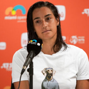 March 25, 2024, Miami Gardens, Florida, USA: Caroline Garcia (FRA) speaks to the media after winning her fourth round women's singles match at the 2024 Miami Open presented by Itau at Hard Rock Stadium. || 287669_0051 PRESS tennis zcontractphotographer zlast24 zselect zsports ZTENNIS Zuma ZUMAPRESS.com zwire