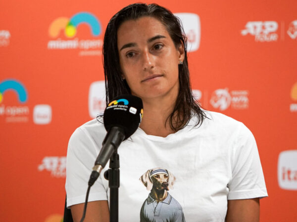 March 25, 2024, Miami Gardens, Florida, USA: Caroline Garcia (FRA) speaks to the media after winning her fourth round women's singles match at the 2024 Miami Open presented by Itau at Hard Rock Stadium. || 287669_0051 PRESS tennis zcontractphotographer zlast24 zselect zsports ZTENNIS Zuma ZUMAPRESS.com zwire