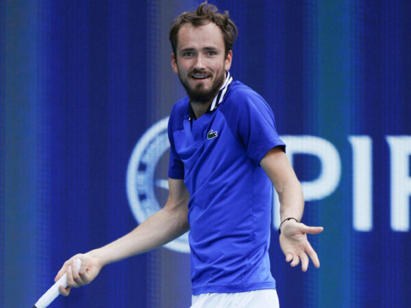 March 29, 2024, Miami, Florida, USA: Daniil Medvedev gestures to his coach while playing Jannik Sinner (Italy) during the semifinals of the MenÃ•s Singles at the Miami Open tennis tournament. Sinner won the match 6-1, 6-2 || 287854_0053 PRESS zcontractphotographer zlast24 zselect Zuma ZUMAPRESS.com zwire