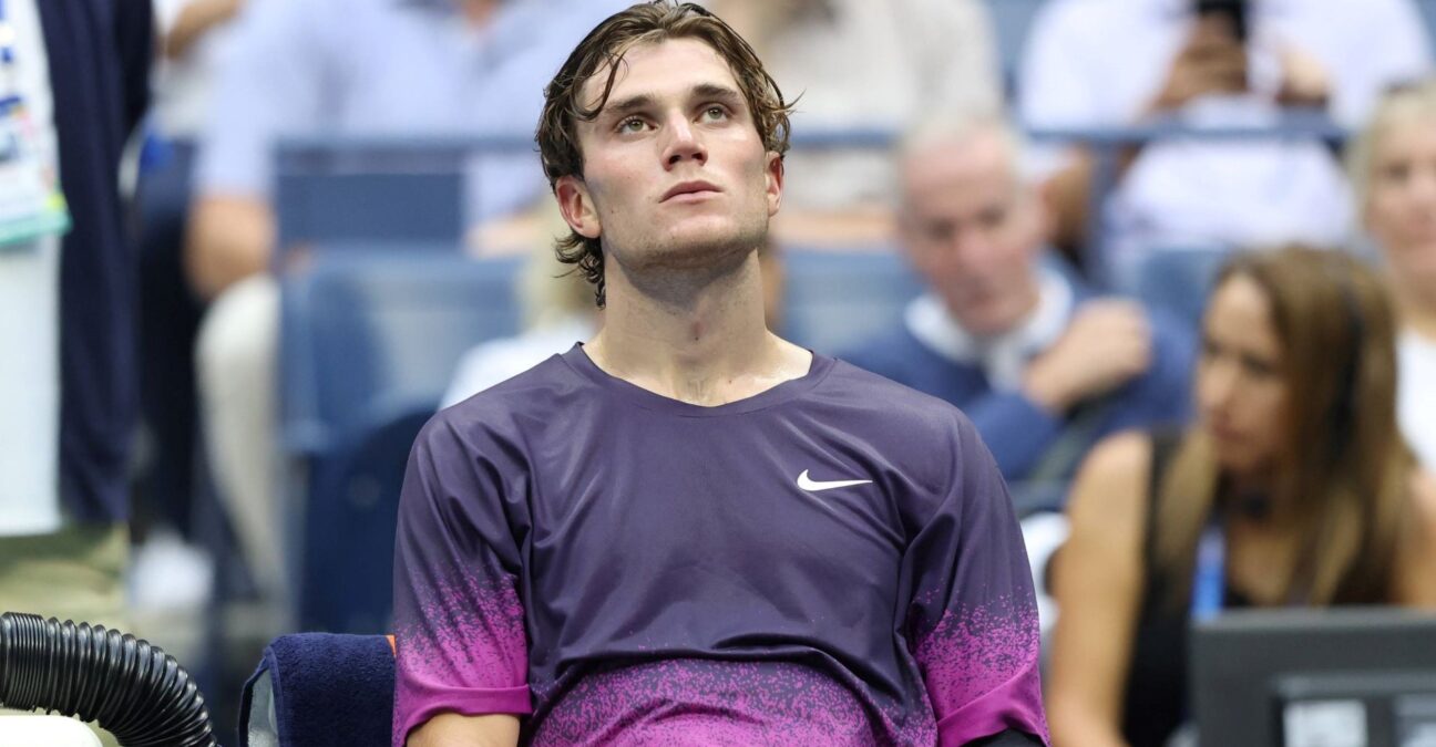 An exhausted Jack Draper during the 2024 US Open semi-final