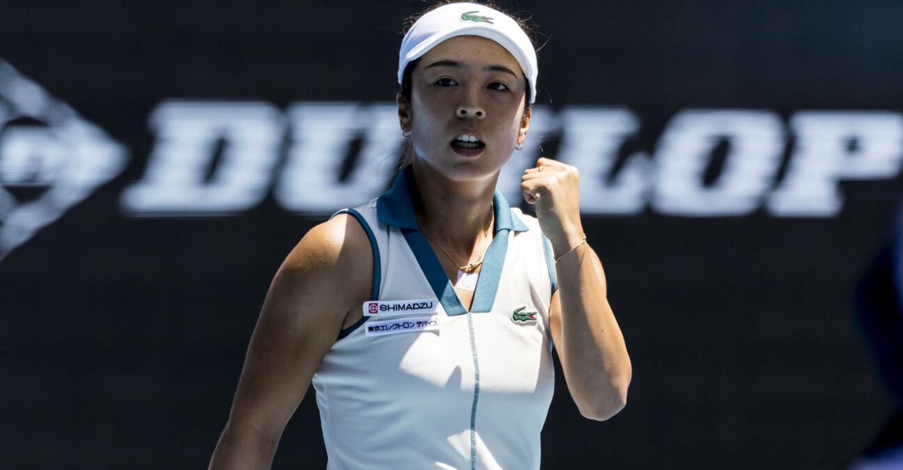 MELBOURNE, VIC - JANUARY 14: Mai Hontama of Japan celebrates after a period of play during Round 1 of the 2024 Australian Open on January 14 2024, at Melbourne Park in Melbourne, Australia. || 283012_0032