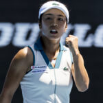 MELBOURNE, VIC - JANUARY 14: Mai Hontama of Japan celebrates after a period of play during Round 1 of the 2024 Australian Open on January 14 2024, at Melbourne Park in Melbourne, Australia. || 283012_0032