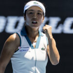 MELBOURNE, VIC - JANUARY 14: Mai Hontama of Japan celebrates after a period of play during Round 1 of the 2024 Australian Open on January 14 2024, at Melbourne Park in Melbourne, Australia. || 283012_0032