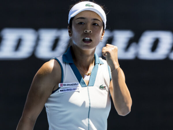 MELBOURNE, VIC - JANUARY 14: Mai Hontama of Japan celebrates after a period of play during Round 1 of the 2024 Australian Open on January 14 2024, at Melbourne Park in Melbourne, Australia. || 283012_0032