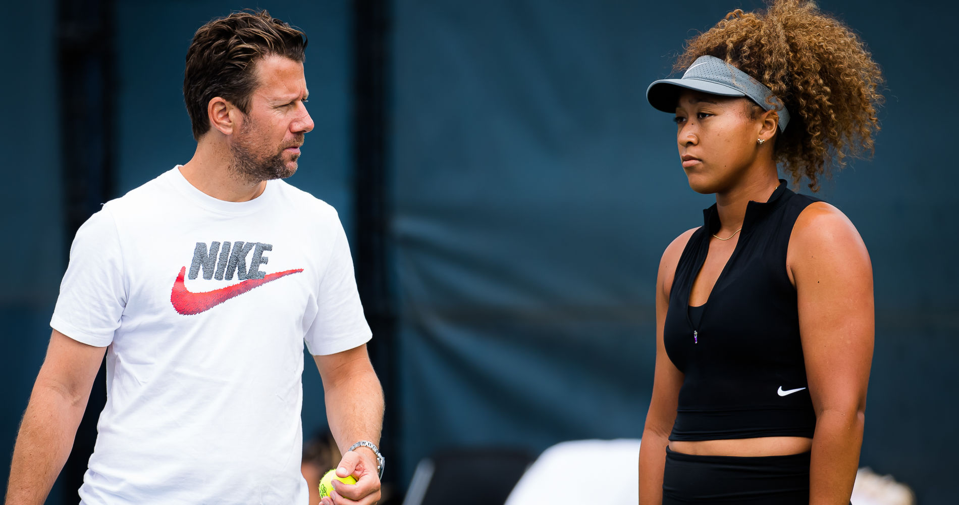 August 15, 2021, CINCINNATI, UNITED STATES: Naomi Osaka of Japan with coach Wim Fissette during practice ahead of the 2021 Western & Southern Open WTA 1000 tennis tournament || 206788_0005 & 2021 cincinnati open PRESS southern sport tennis united USA USA TODAY Sports western WTA zagency zlast24 zselect ZSPORT ZTENNIS Zuma ZUMAPRESS.com zwire