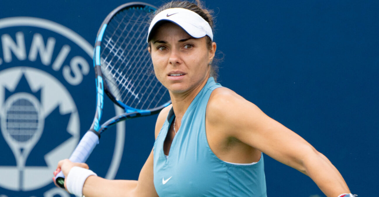 TORONTO, ON - AUGUST 06: Viktoriya Tomova of Bulgaria returns the shot during her first round game of the National Bank Open, part of the WTA Tour, at Sobeys Stadium on August 6, 2024 in Toronto, Canada. || 294835_0054