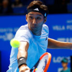 October 15, 2023, Tokyo, Japan: Yasutaka UCHIYAMA (JPN) hits a return against Marcos GIRON (USA) during the qualifying final match for the Kinoshita Group Japan Open Tennis Championships 2023 at the Ariake Coliseum. This is the longest-running ATP Tour tournament in Asia, first held in 1972. The tournament runs from October 16 to 22. Giron won 6-3, 6-2. || 278029_0019 2023 500 ATP CHAMPIONSHIPS Group japan Japanese open player PRESS professional sports tennis tokyo TOUR Tournament zcontractphotographer zlast24 zselect Zuma ZUMAPRESS.com zwire