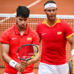 ALCARAZ Carlos and NADAL Rafael of Spain during the Tennis match, Olympic Games Paris 2024 on 30 July 2024 at Roland-Garros Stadium in Paris, France - Photo Matthieu Mirville / DPPI Media / Panoramic JO 2024 : TENNIS - Jeux olympiques Paris 2024 - Paris - Roland-Garros - 30/07/2024 || 294309_0150 2024 games jeux jeux olympiques jo olympic OLYMPICS olympique paris paris2024 sport tennis