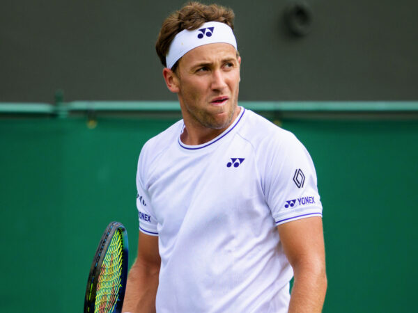 July 3, 2024, London, United Kingdom: 240703 Casper Ruud of Norway competes in a second round singles match during day 3 of Wimbledon on July 3, 2024 in London. || 292964_0018 PRESS zagency zlast24 zselect zsports Zuma ZUMAPRESS.com zworld