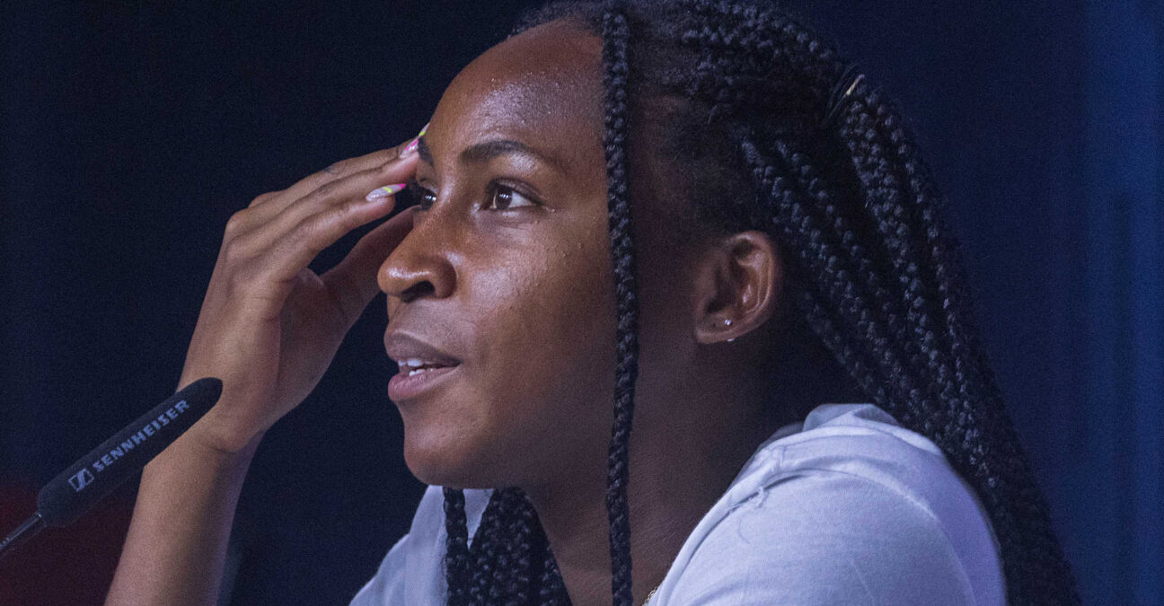 August 26, 2022, Flushing, New York, USA: Coco Gauff speaks to the media during Media Day at the 2022 US Open held at the USTA Billie Jean King National Tennis Center on Friday August 26, 2022 in the Flushing neighborhood of the Queens borough of New York City. || 239502_0044 2022 Arthur Billie center conference de presse court jean KING NATIONAL open PRESS sport STADIUM tennis tennis; us USOPEN zagency zlast24 zselect Zuma ZUMAPRESS.com zwire