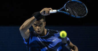 25th October 2024; St. Jakobshalle, Basel, Switzerland; ATP 500 Swiss Indoors Basel Tennis, Day 5; Giovanni Mpetshi Perricard (FRA) in action against Denis Shapavalov (CAN) in the quarter finals || 299338_0084 basel SPORTING sports SWITZERLAND tennis TOUR