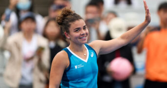 WUHAN, CHINA - OCTOBER 10: Jasmine Paolini of Italy reacts in the Women s Singles Round of 16 match against Erika Andreeva of Russia on day five of 2024 Wuhan Open at Optics Valley International Tennis Center on October 10, 2024 in Wuhan, Hubei Province of China. PUBLICATIONxNOTxINxCHN Copyright: xVCGx 111522995772 || 298389_0034 2024 CHINA MEHRSPORT open premiumd province quer Singles sport tennis Women WUHAN x0x