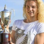 Katerina Siniakova showing her Wimbledon trophy back home in Prague in 2024 (CTK Photobank_Panoramic).jpg