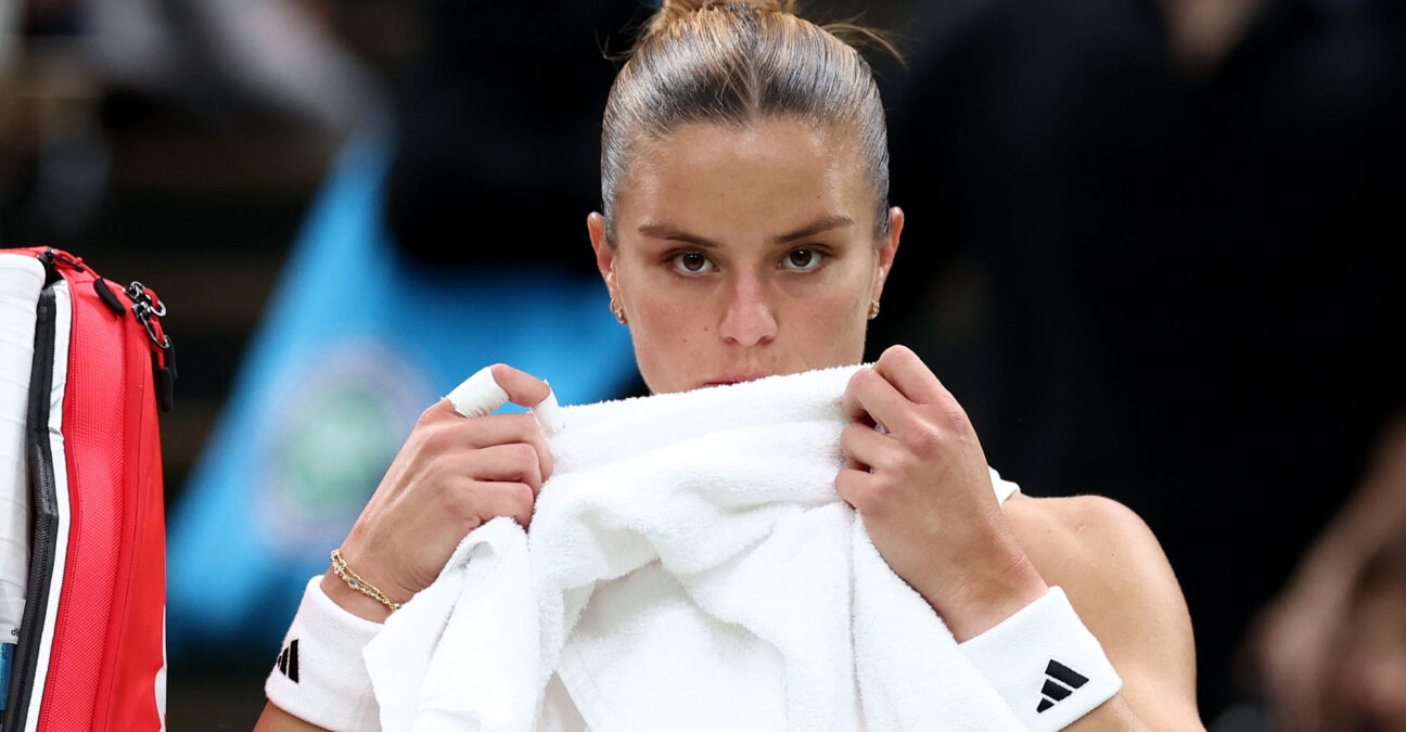 5th July 2024; All England Lawn Tennis and Croquet Club, London, England; Wimbledon Tennis Tournament, Day 5; Maria Sakkari (GRE) during a break in her third round match against Emma Raducanu (GBR) || 293028_0112 2024 All England Lawn Tennis and Croquet Club association england grand slam GRASS LAWN LONDON LTA SPORTING sports SW19 tennis