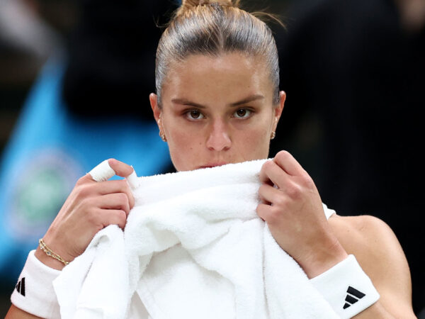 5th July 2024; All England Lawn Tennis and Croquet Club, London, England; Wimbledon Tennis Tournament, Day 5; Maria Sakkari (GRE) during a break in her third round match against Emma Raducanu (GBR) || 293028_0112 2024 All England Lawn Tennis and Croquet Club association england grand slam GRASS LAWN LONDON LTA SPORTING sports SW19 tennis