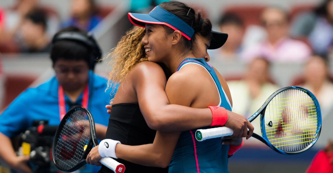 October 5, 2018 - Naomi Osaka of Japan & Shuai Zhang of China at the net after their quarter-final match at the 2018 China Open WTA Premier Mandatory tennis tournament.